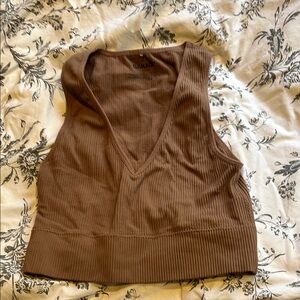Garage Brown Ribbed Crop Tank Top